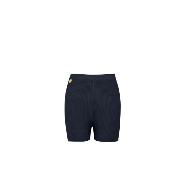 Blue Saint Laurent Rib-Knit Cycling Shorts, Bleu Nuit | Shorts