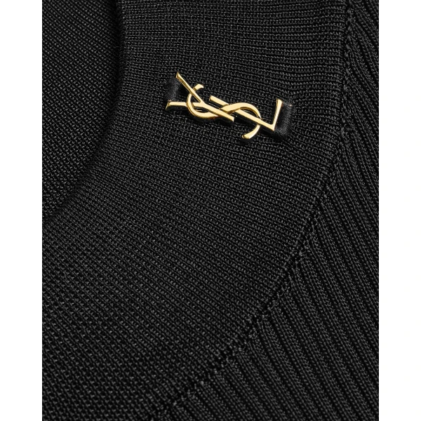 Black Saint Laurent Ribbed Sweater Cassandre in Silk, view 3 | Sweaters