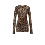 Multicolour Saint Laurent Ruched Mini Dress in Leopard Tulle Jersey, Leopard | Mini Dresses