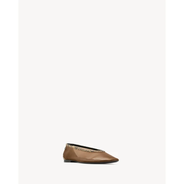 Brown Saint Laurent Sao Ballerinas in Mesh and Python, view 3 | Flats