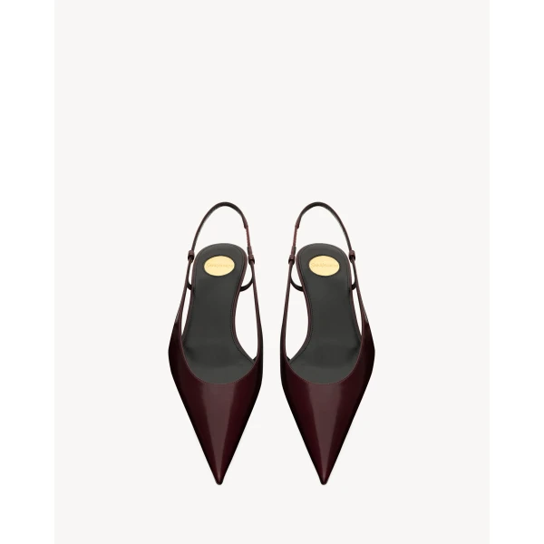 Red Saint Laurent Secret Slingback Pumps in Smooth Leather, view 2 | Heels