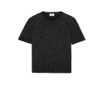 Black Saint Laurent Sequin T-Shirt in Metallic Knit | Tops
