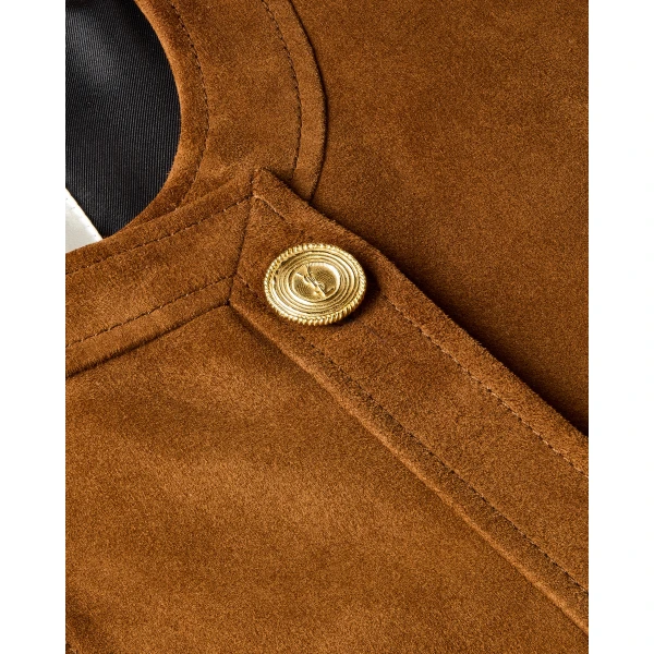 Beige Saint Laurent Short Jacket in Suede Lambskin, view 3 | Leather Jackets