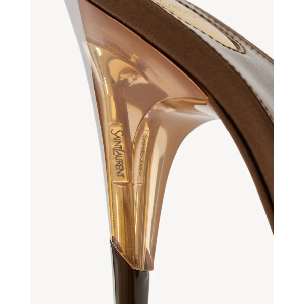 Multicolour Saint Laurent Sibyl Slingback Pumps in Tpu and Patent Leather, Aesthetic Brown and Burnished Wood, view 4 | Heels