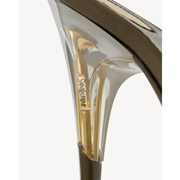 Multicolour Saint Laurent Sibyl Slingback Pumps in Tpu and Patent Leather, Amber Green and Kaki, view 4 | Heels