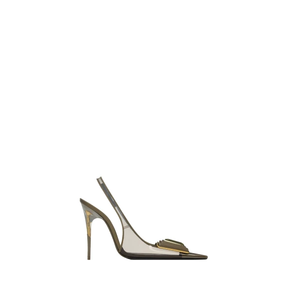 Sibyl Slingback Pumps in Tpu and Patent Leather, Amber Green and Kaki