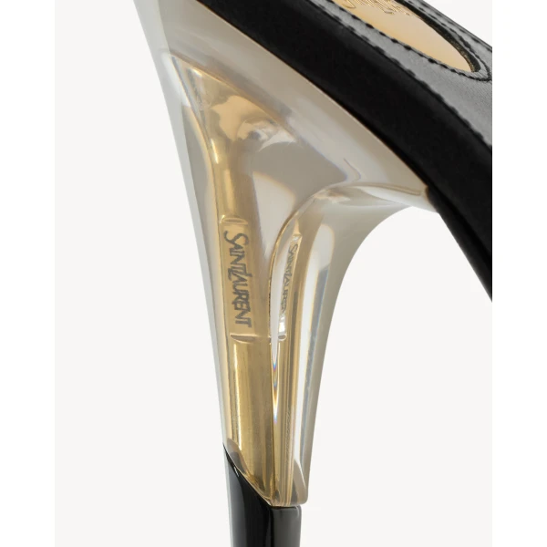 Multicolour Saint Laurent Sibyl Slingback Pumps in Tpu and Patent Leather, Marble Grey and Black, view 4 | Heels