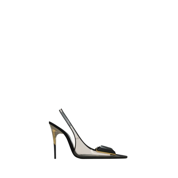 Sibyl Slingback Pumps in Tpu and Patent Leather, Marble Grey and Black
