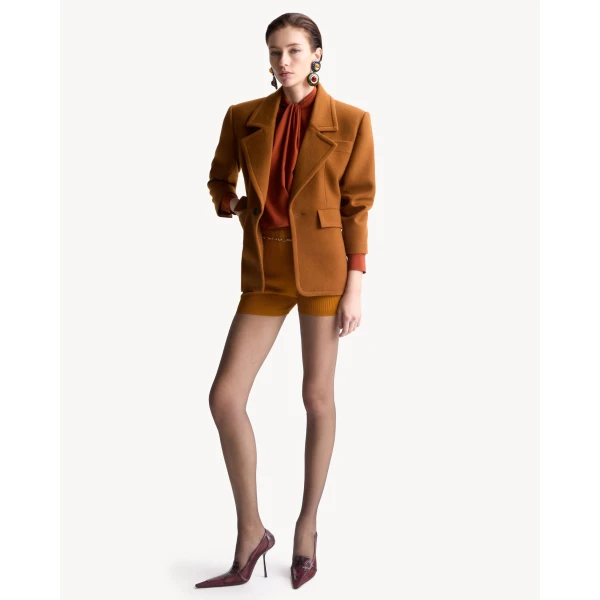 Beige Saint Laurent Single-Breasted Jacket in Brushed Wool, view 2 | Blazers