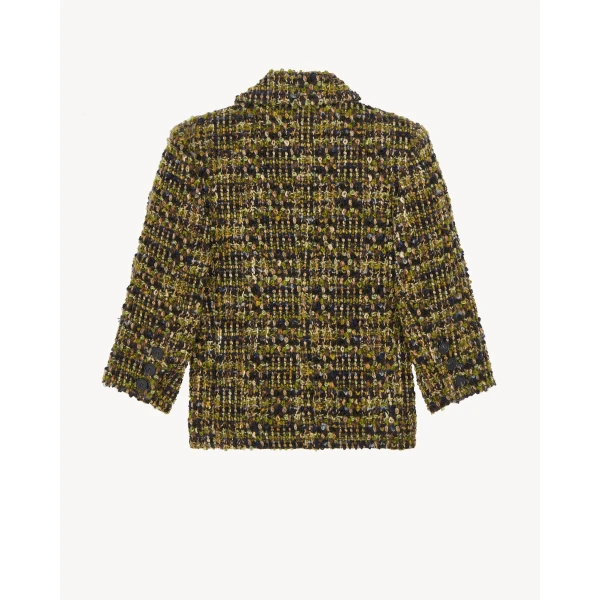 Green Saint Laurent Single-Breasted Jacket in Tweed, Kaki Gris Vert, view 3 | Blazers