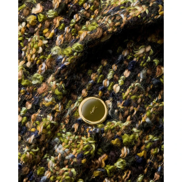 Green Saint Laurent Single-Breasted Jacket in Tweed, Kaki Gris Vert, view 4 | Blazers