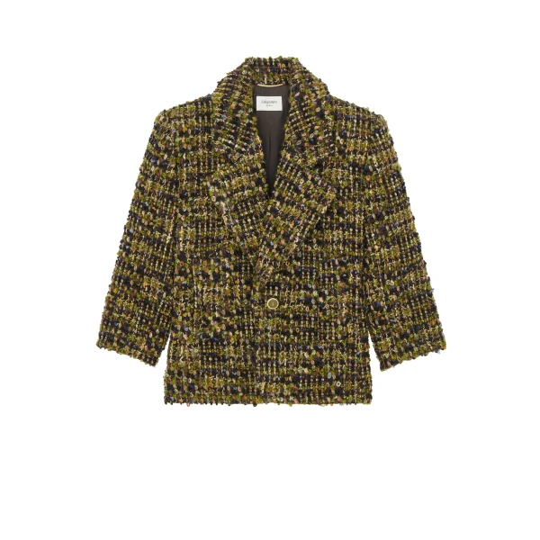 Single-Breasted Jacket in Tweed, Kaki Gris Vert