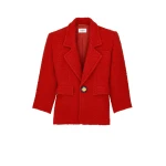 Red Saint Laurent Single-Breasted Jacket in Tweed, Roux | Blazers