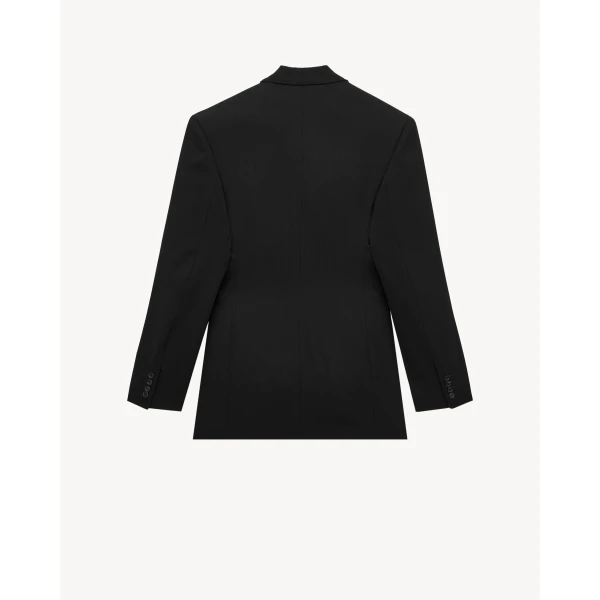 Black Saint Laurent Single-Breasted Jacket in Wool Mélange, view 2 | Blazers