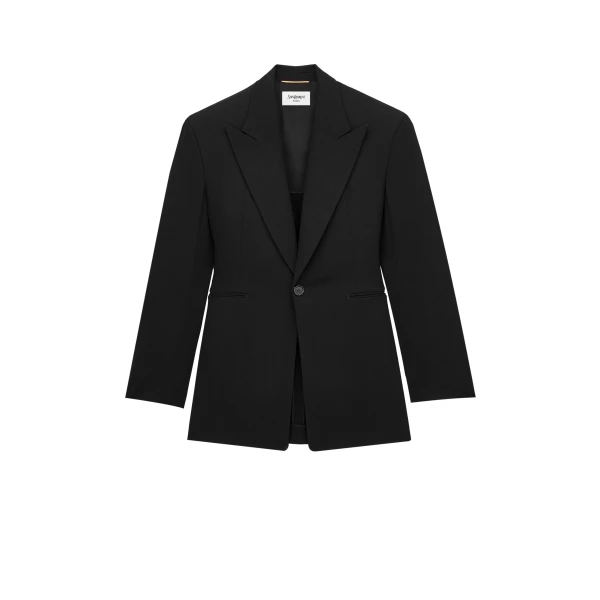 Black Saint Laurent Single-Breasted Jacket in Wool Mélange | Blazers