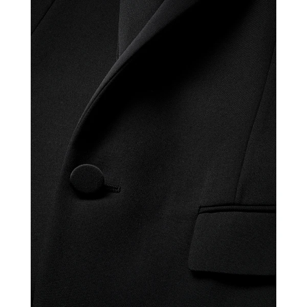Black Saint Laurent Single-Breasted Tuxedo Jacket in Grain de Poudre, Black, view 3 | Blazers