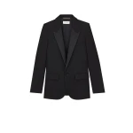 Black Saint Laurent Single-Breasted Tuxedo Jacket in Grain de Poudre, Black | Blazers