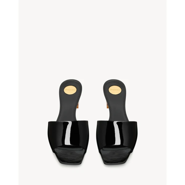 Black Saint Laurent Sip Mule Sandals in Patent Leather, view 2 | Mules