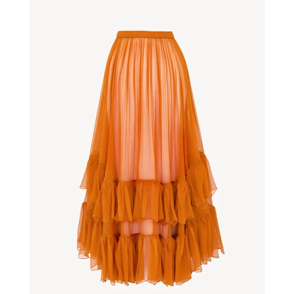 Beige Saint Laurent Skirt in Silk Crepon Muslin, Caramel, view 2 | Skirts