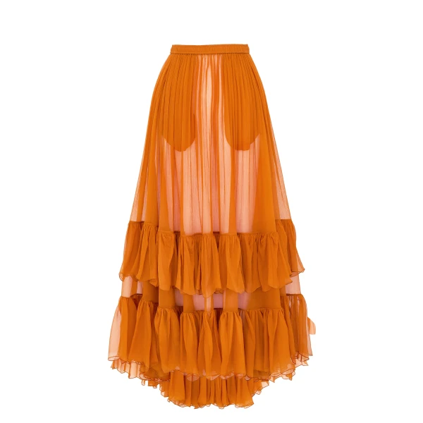 Skirt in Silk Crepon Muslin, Caramel