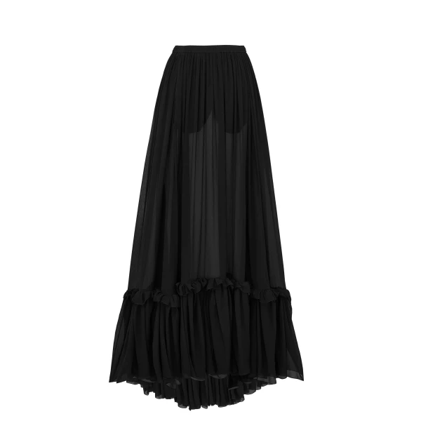 Black Saint Laurent Skirt in Silk Crepon Muslin, Noir | Skirts