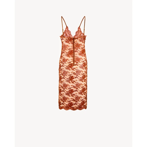 Orange Saint Laurent Slip Dress in Silicone-Coated Lace, view 3 | Dresses