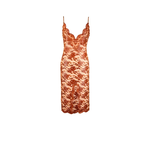 Orange Saint Laurent Slip Dress in Silicone-Coated Lace | Dresses