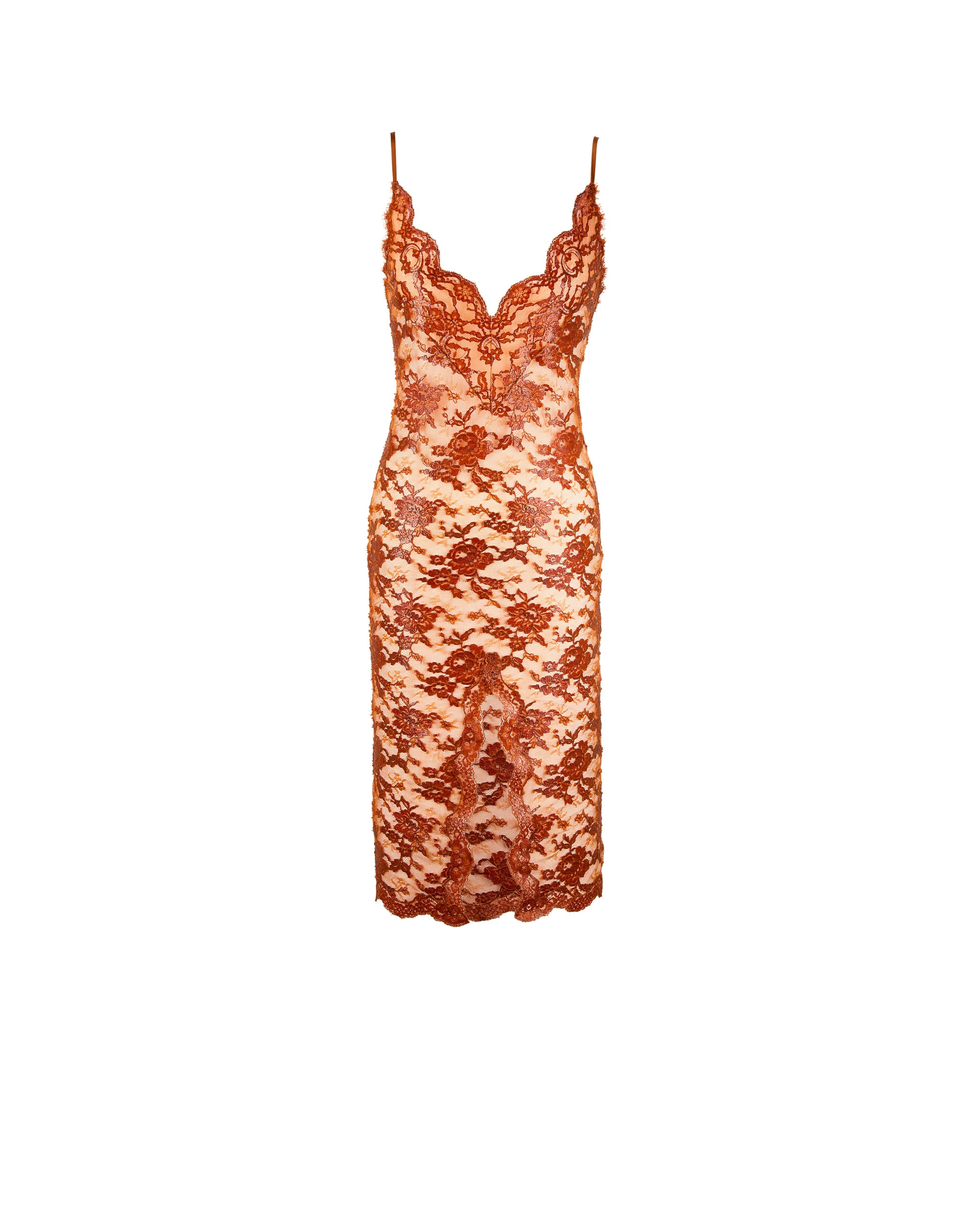 Saint Laurent Slip Dress in Silicone-Coated Lace Orange Saint Laurent Slip Dress in Silicone-Coated Lace | Dresses