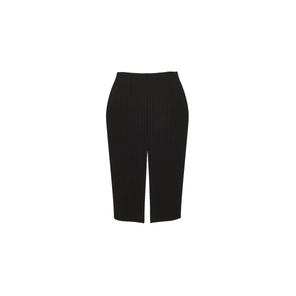 Split Pencil Skirt in Chalk-Stripe Wool Mélange