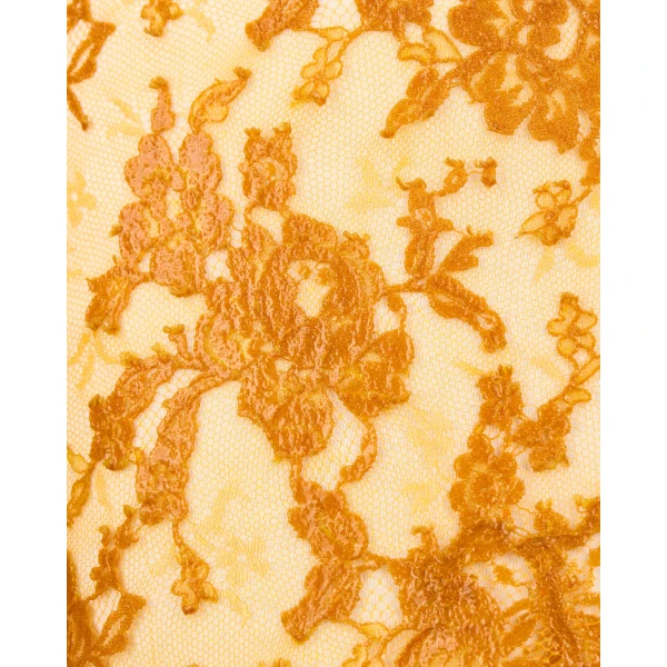 Orange Saint Laurent Split Pencil Skirt in Silicone-Coated Lace, view 4 | Pencil Skirts