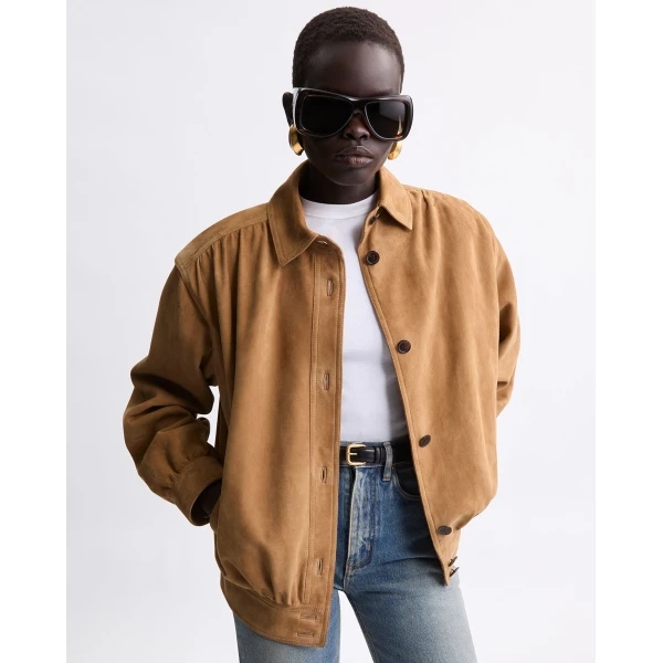 Beige Saint Laurent Suede Jacket, view 2 | Leather Jackets