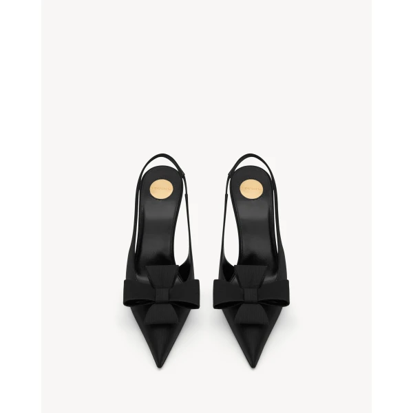 Black Saint Laurent Tea Slingback Pumps in Satin, view 2 | Heels