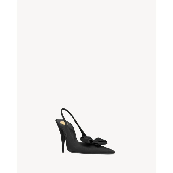 Black Saint Laurent Tea Slingback Pumps in Satin, view 3 | Heels