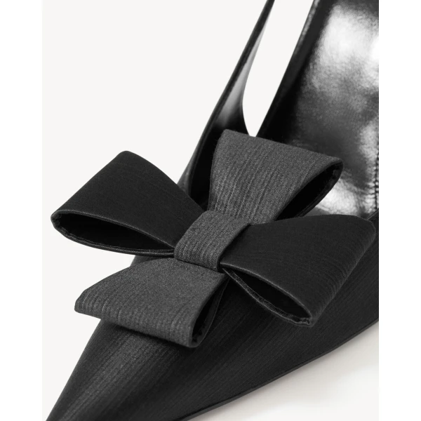 Black Saint Laurent Tea Slingback Pumps in Satin, view 4 | Heels