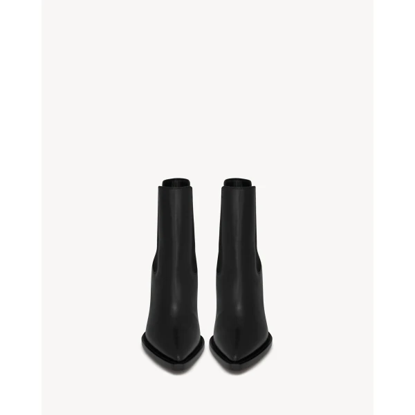 Black Saint Laurent Theo Chelsea Booties in Smooth Leather, view 2 | Boots