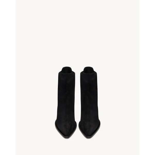 Black Saint Laurent Theo Chelsea Booties in Suede, Black, view 2 | Boots