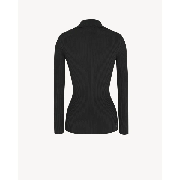 Black Saint Laurent Top Cassandre in Ribbed Knit, view 2 | Tops