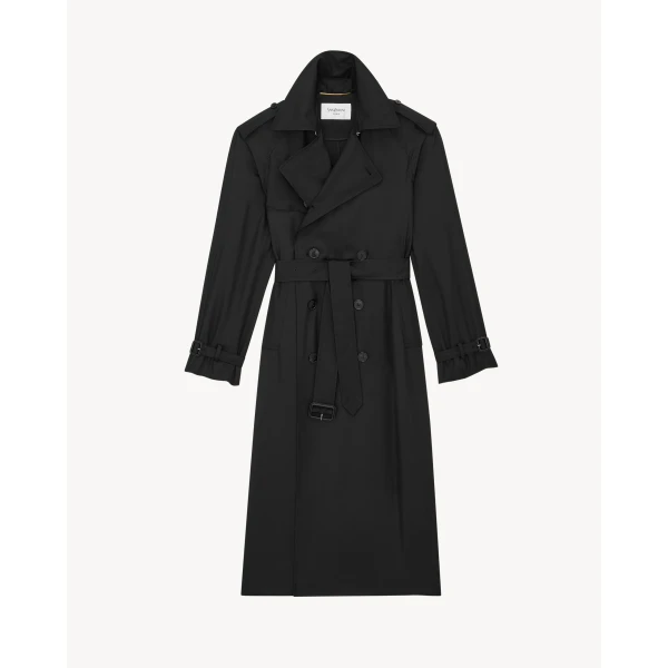 Black Saint Laurent Trench Coat in Silk, view 3 | Trench Coat