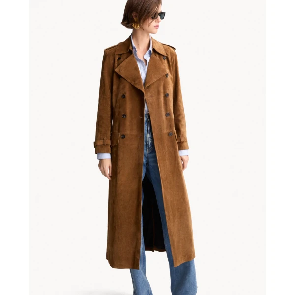Beige Saint Laurent Trench Coat in Suede, view 2 | Leather Coats