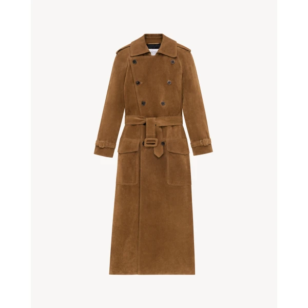 Beige Saint Laurent Trench Coat in Suede, view 3 | Leather Coats