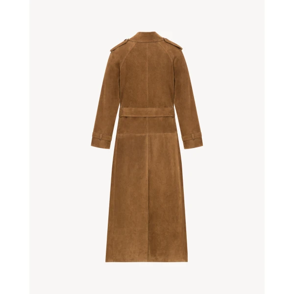 Beige Saint Laurent Trench Coat in Suede, view 4 | Leather Coats