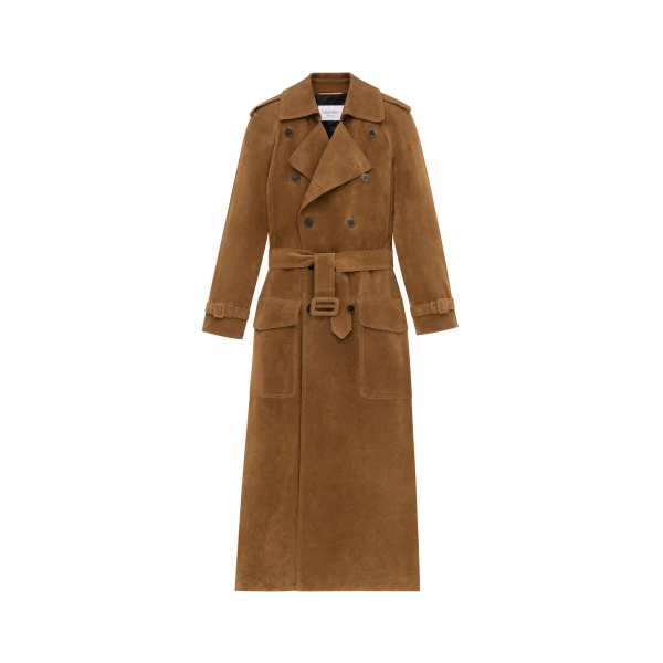 Beige Saint Laurent Trench Coat in Suede | Leather Coats