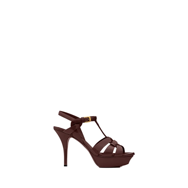 Red Saint Laurent Tribute Platform Sandals in Patent Leather, Burgundy, 105 mm | Sandals
