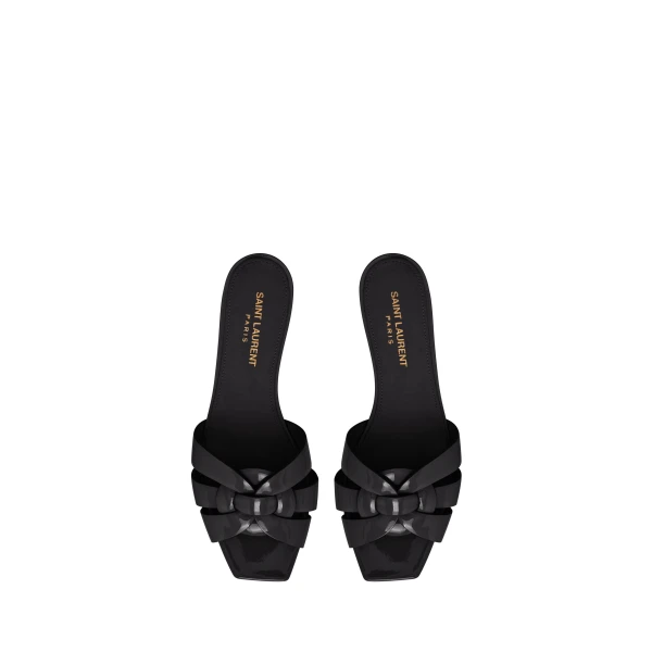Black Saint Laurent Tribute Sandals in Patent Leather, Black | Sandals