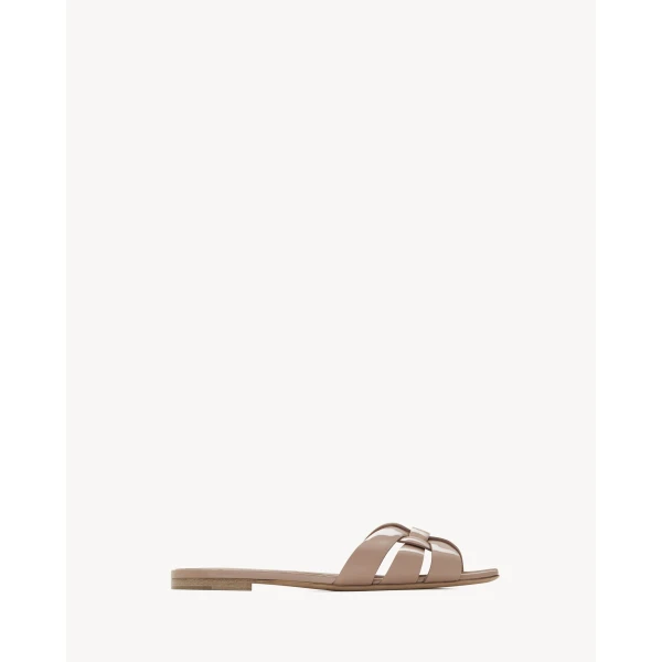 Pink Saint Laurent Tribute Sandals in Patent Leather, Dark Pink, view 2 | Sandals