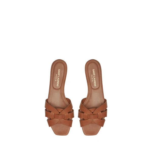 Brown Saint Laurent Tribute Sandals in Smooth Leather, Amber | Sandals