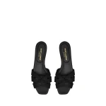 Black Saint Laurent Tribute Sandals in Smooth Leather, Black | Sandals