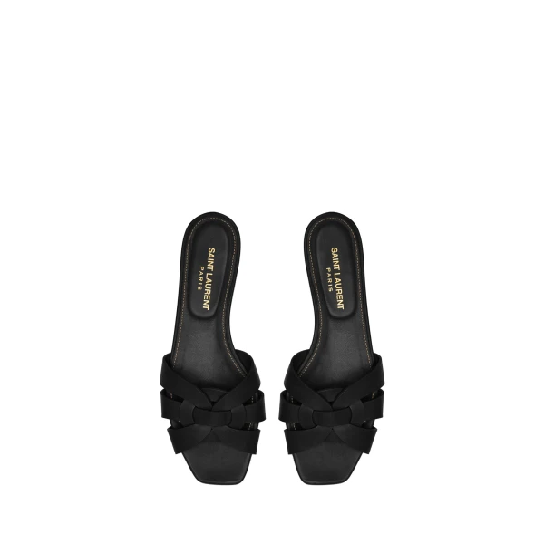 Black Saint Laurent Tribute Sandals in Smooth Leather, Black | Sandals