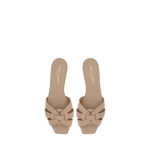 Beige Saint Laurent Tribute Sandals in Smooth Leather, Dark Beige | Sandals