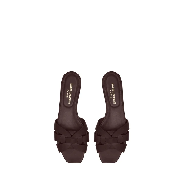 Brown Saint Laurent Tribute Sandals in Smooth Leather, Dark Chocolate | Sandals